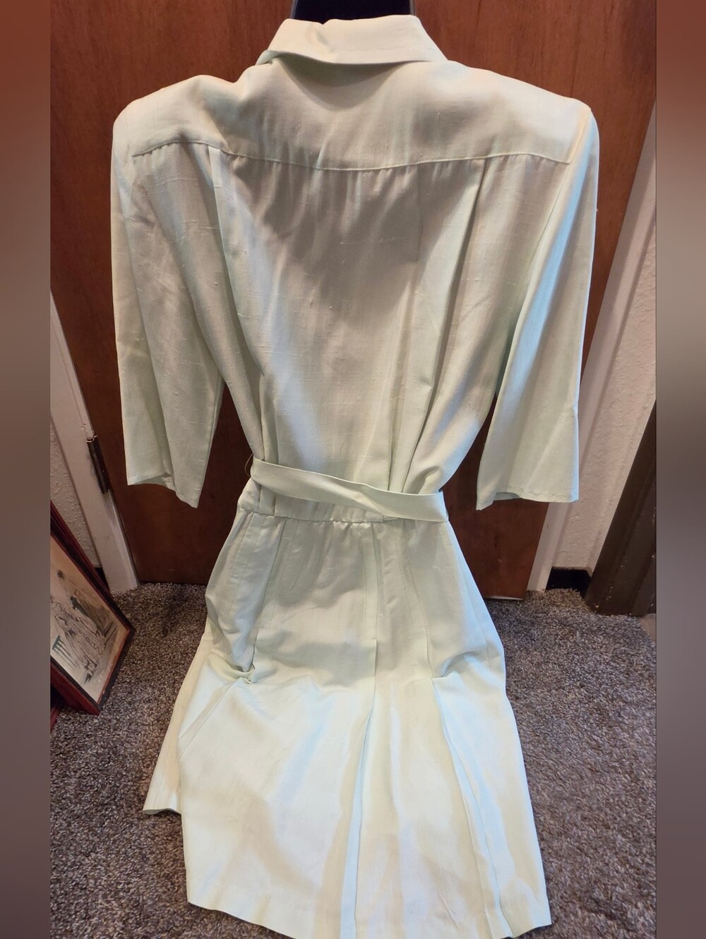 Button-Front Mint Vintage Handmade Silk/linen Midi Dress w/Self-Tie Waist Sz8/M - Picture 6 of 6